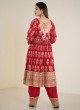 Red Afghani Style Georgette Salwar Suit